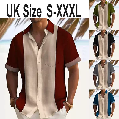 Buy Mens Summer Shirts Button Down Tops Men T-shirt Vacation Casual Short Sleeve Tee • 10.75£