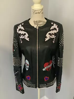 Buy Philipp Plein Black Skull & Studded Leather Jacket Size Approx UK8 • 220£