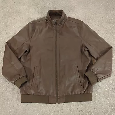 Buy Primark Jacket Mens XL Brown Faux Leather Coat PU Bomber Biker Lined Rock Punk • 29.97£