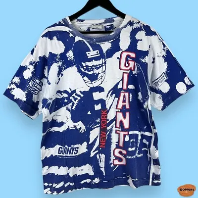 Buy Vintage 90s New York Giants NFL Football T-Shirt Campri Single Stitch AOP RARE • 59.99£