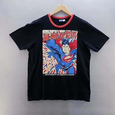Buy SUPERMAN T-Shirt Large Black Graphic Print Logo DC Comics Short Sleeve • 6.59£