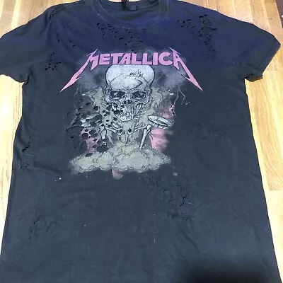 Buy Metallica Topshop And Finally Distressed T-shirt Size M Black • 5.99£