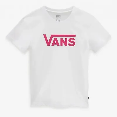 Buy Vans Girls Flying V Crew Tee In White / Pink Logo - Size: Medium • 15£