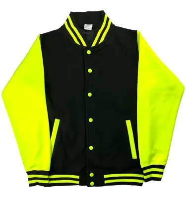 Buy Awdis Varsity Jacket Unisex Size S Baseball Style Black & Electric Green • 9.99£