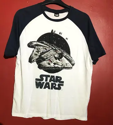 Buy Mens Star Wars T Shirt Size Large Millennium Falcon Navy Blue & White • 5.99£