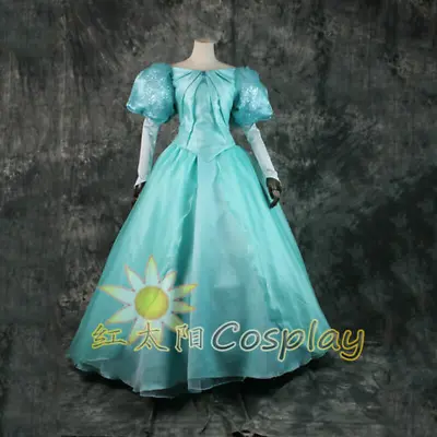 Buy The Little Mermaid Cosplay Gown Ariel Costume Princess Dress Puff Sleeves Outfi • 79.19£