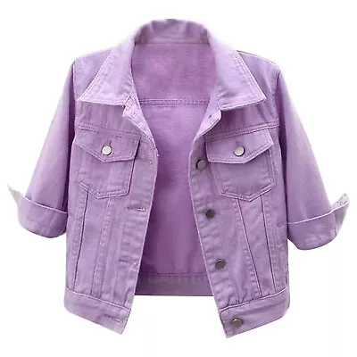 Buy Women's 3/4 Sleeve Retro Cropped Denim Jackets Strech Jean Jacket Trucker Coats • 40.84£