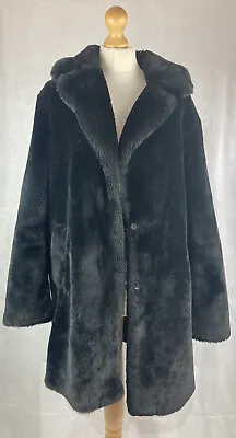 Buy New Look Black Fur Jacket Mid Length Soft Faux Fur Pockets Collared UK14 134 • 19.99£