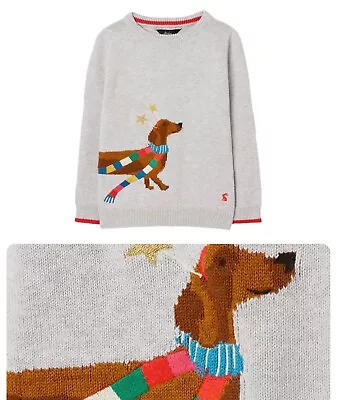 Buy Girls J@ULES Dachshund Dog Jumper Grey Cotton Autumn / Winter Festive Designer • 8.95£