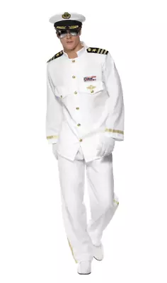 Buy NEW White Deluxe Captain Mens Naval Officer Costume Jacket,Trousers,Hat & Gloves • 39.99£