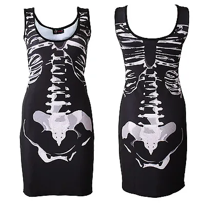 Buy New Unique Gothic Skeleton Ribcage Bones Bodycon Tunic Dress Goth Punk Halloween • 17.99£