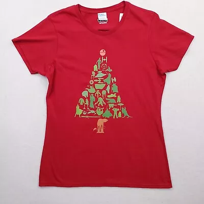 Buy Star Wars Shirt Womens Medium Red Christmas Tree Character Graphic Short Sleeve • 17.35£