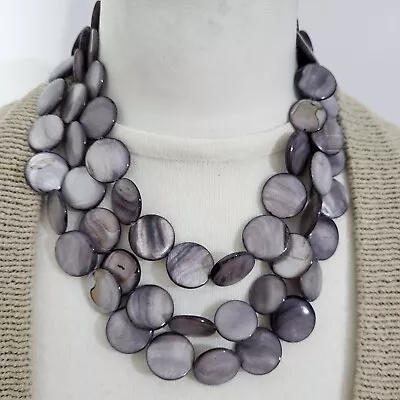 Buy Choker Necklace Multi Strand Layered Grey Shell Discs Bohemian Costume Jewellery • 9.99£