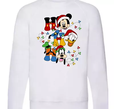 Buy White Sweatshirt HO HO HO Mickey Ladies Friends Sweater Holiday Christmas Xmas • 18.49£