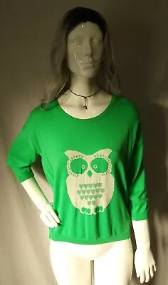 Buy Next Womens Vivid Bright Green Owl Print Woodland Animals Cute Knitted Jumper 12 • 12.95£