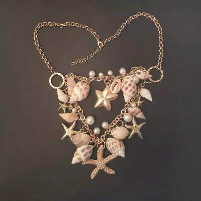 Buy Vintage Mermaid Necklace Pearl Bib Pendant Seashell Statement Beach • 6.42£