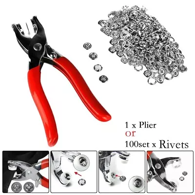 Buy Snap Fasteners Pliers For T Shirts Crafts 100pc 9 5mm Metal Sewing Prong Rings • 9.92£