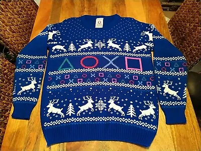 Buy SONY PLAYSTATION - Christmas Jumper - Blue Knit Reindeer - Size M - Numskull • 19.99£