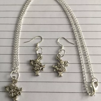 Buy Alice In Wonderland Rabbit Necklace Earrings Set 18  Silver Plated  925 Hooks • 5.45£