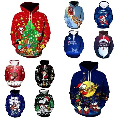 Buy Unisex 3D Snoopy Christmas Hoodies Sweatshirt Hooded Top Jumper Coat Xmas Gifts • 15.11£