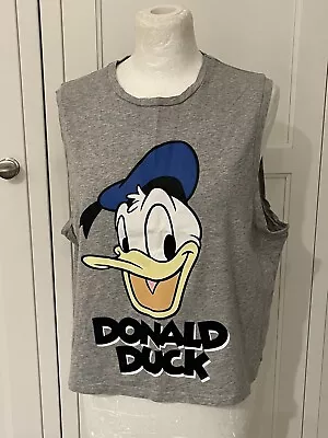 Buy Ladies Grey Tshirt Size S. Disney Donald Duck Wide Arm Sleeveless Cropped • 8.50£