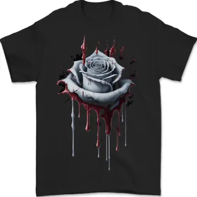 Buy A Gothic Rose Dripping With Blood Mens T-Shirt 100% Cotton • 8.47£