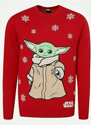 Buy Star Wars Mandalorian Baby Yoda Red Mens Christmas Jumper The Child Grogu XL • 29.99£