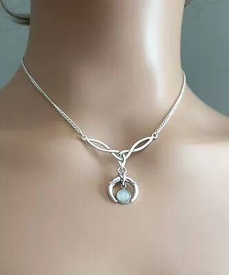 Buy Horned Moon Triquetra Moonstone Necklace ~ Silver Chain Pagan Wicca Jewellery ☆ • 7.75£