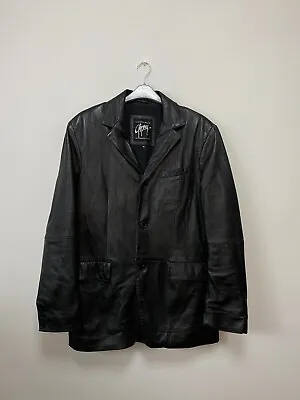 Buy GIPSY Men's Black Real Leather Blazer Jacket Size XXL • 49.99£