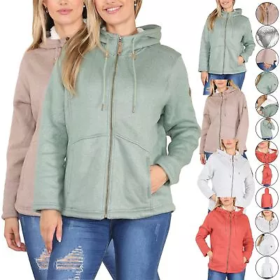 Buy Ladies Womens Sherpa Fleece Fur Lined Padded Hooded Jacket Warm Hiking Coat • 12.99£