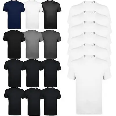 Buy 6 Pack Mens T-Shirt Short Sleeve Shirt Crew Neck Plain Assorted 100% Cotton Top • 16.99£