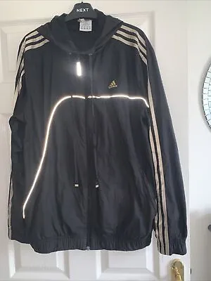 Buy Adidas Black Gold  Polyester  Wind Breaker Hoody Jacket Size Medium • 12.50£