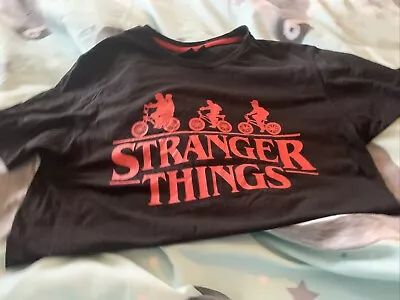 Buy NWT Official Netflix Stranger Things Logo Black T Shirt Bike Squad Hellfire UK S • 9.99£