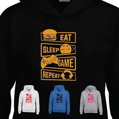 Buy Gamers Eat Sleep Game Repeat Mens Kids Hoodie X-box Gaming Pullover Present • 16.99£
