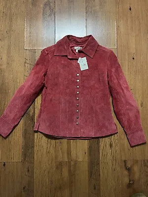 Buy *new* Christopher & Banks  Leather Berry Pink Suede Snap Jacket Size Small • 31.21£