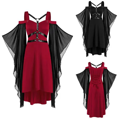 Buy Women Medieval Steampunk Victorian Gothic Top Lace Up Dress Halloween Costume UK • 4.79£