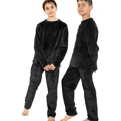 Buy Kids Black Warm Fleece Pyjamas Sleepover 2 Piece Gift Set For Girls & Boys 5-13Y • 14.99£