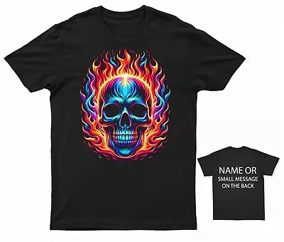 Buy Psychedelic Flame Skull T-Shirt | Vibrant Spectrum Design | Eye-Catching Stateme • 13.95£