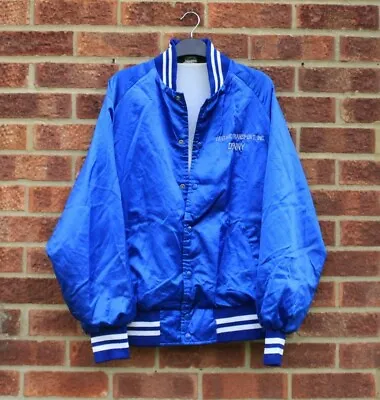 Buy Vtg Blue Bomber Jacket Plain Coach Satin Look Sports Varsity Coat Pastel White M • 20£