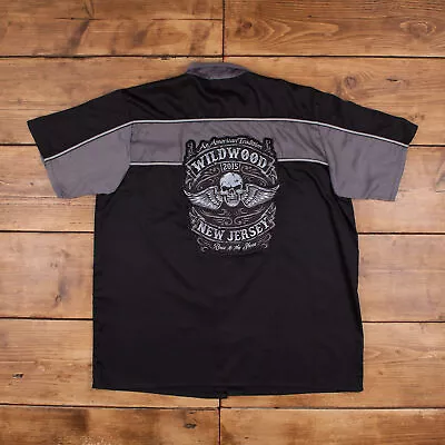 Buy Biker Clothing Company Biker Shirt Button XL Motorcycle Skull Mens Black Solid • 22.49£