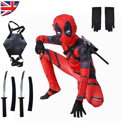 Buy Kids Boys Deadpool Superhero Carnival Party Cosplay Costume Fancy Dress Suit UK • 18.98£