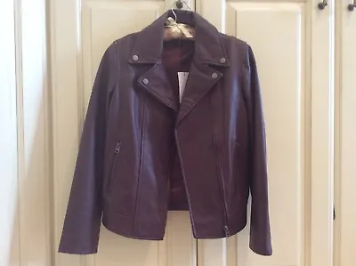 Buy Leather Biker Jacket Colour Berry Size 8 • 75£