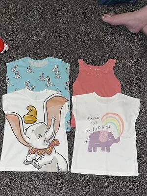 Buy Baby Girls Short Sleeved Summer Tops T-shirts Bundle 18-24 Months Inc Disney • 2.50£