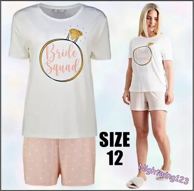 Buy TU Size 12 Bride Squad Pyjamas Bridesmaid Wedding Hen Night Party Team Top Short • 7.99£