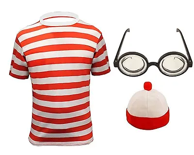 Buy Children Red White T-shirt Glasses Jumper Hat Where's My Book Week Costume • 3.99£
