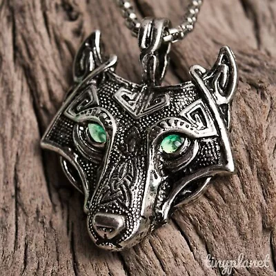 Buy Viking Fenrir Wolf Head Necklace Pendant Green Eyes Norse Celtic  • 7.99£