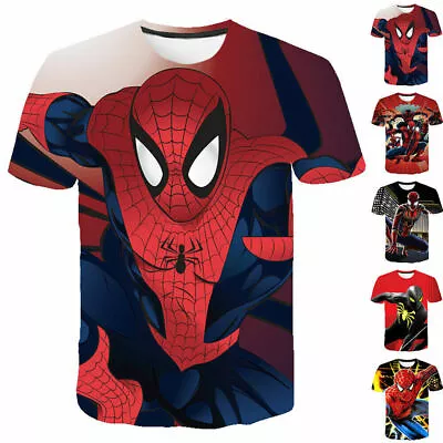 Buy Boys Spiderman Short Sleeve T-Shirt Kids 3D Print Casual Shirt Top Tee Age 4-11Y • 4.74£