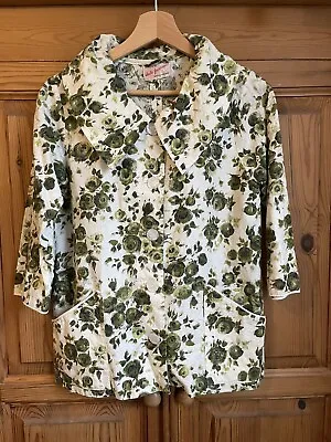 Buy Vintage 1950s Green Cotton Floral Swing Swagger Jacket With Bow Back Size XS - S • 15£