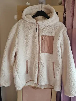 Buy Ladies Primark Teddy Fleece Hooded  Bomber Jacket Plus Size 18-20 • 15£