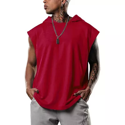 Buy Mens Gym Sleeveless Hoodie Tank Tops Fitness Sport Hooded Muscle Vest T-Shirt ♬ • 13.82£